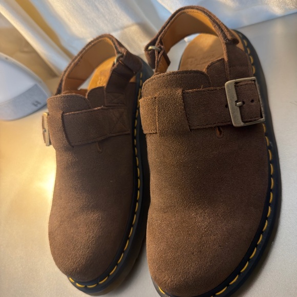 Doc Martens Brown Suede Mules with Gold Buckle - Picture 2 of 5